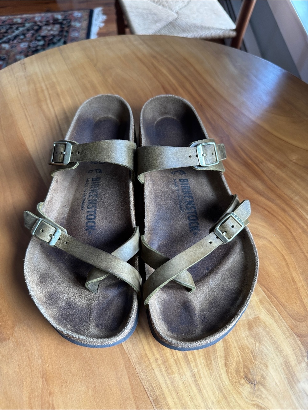 Birkenstock Olive Green Leather Cross-Strap Sandals